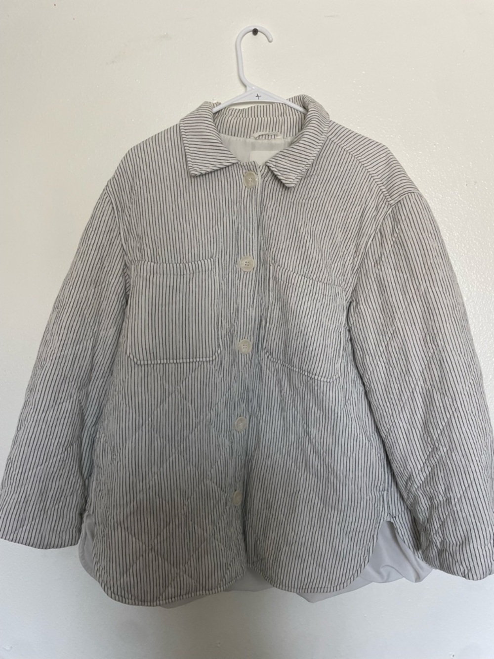 H&M Gray and White Striped Quilted Button Jacket